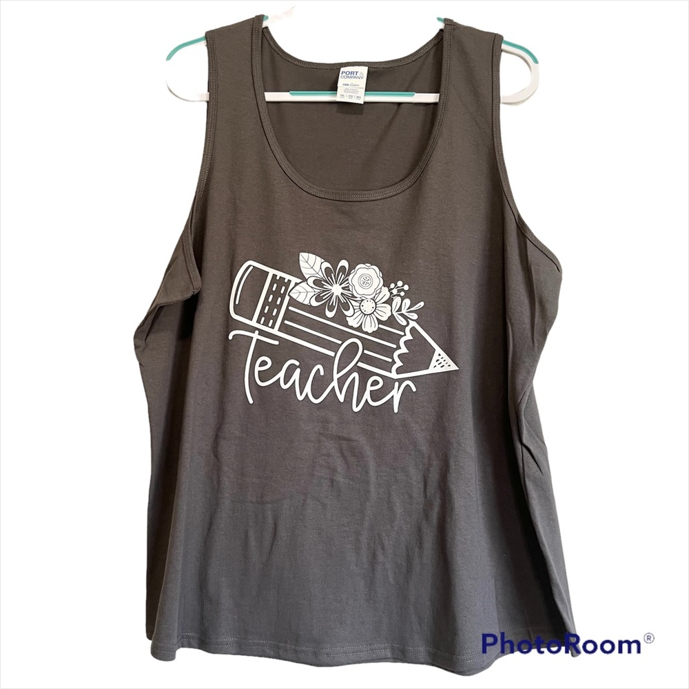 TEACHER Tank Top with Pencil and Floral